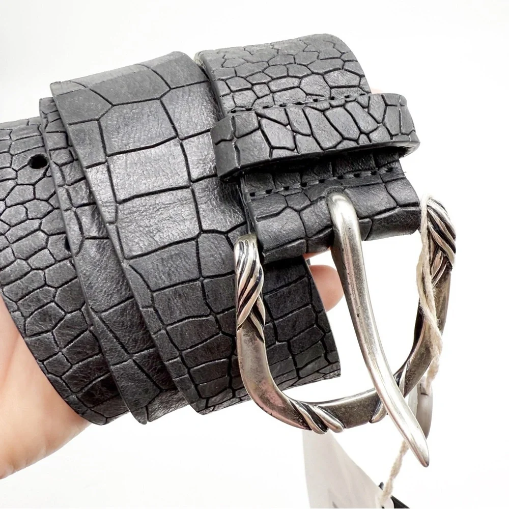 Orciani Handmade Crocodile Emobossed Matte Leather Italian Made Black Belt, XS